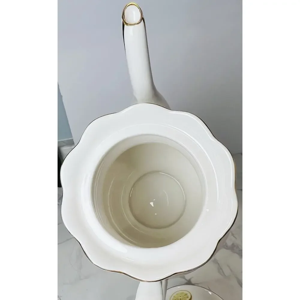Gracie Teaware Lemon Bee Butterfly 8 Piece Porcelain Tea Set, Yellow, Gold Trim